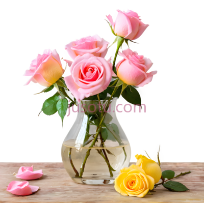 玫瑰花,插花,粉色,黄色, PNG
