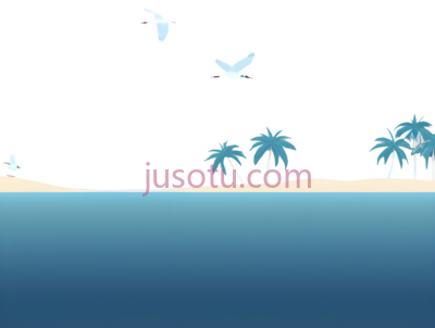海鸥,椰子树,插画,白色,蓝色, PNG