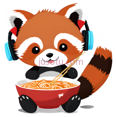 红熊猫,卡通,头戴耳机,碗,餐具,筷子, PNG