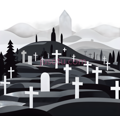 墓地,插画,黑色,灰色,白色, PNG