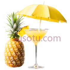 菠萝鸡尾酒,太阳伞,吸管,夏日饮品,玻璃杯PNG