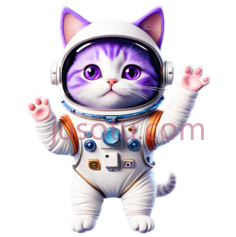 宇航员猫,卡通,白色, 紫色PNG