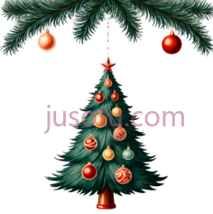 圣诞树,插画,绿色,红色,金色PNG