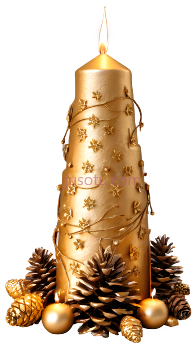 松果,蜡烛,装饰性,金色, PNG