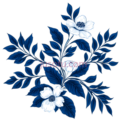 花朵,叶子,插画,蓝色,白色, PNG