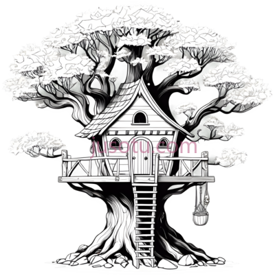 树屋,插画,白色, PNG