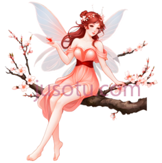 仙女,桃花,春天,红色PNG