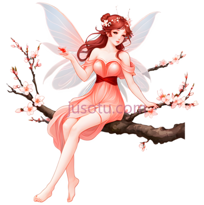 仙女,桃花,春天,红色, PNG