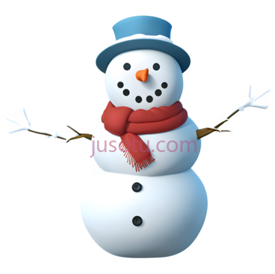 雪人,卡通,白色身体, 蓝色帽子, 红色围巾, PNG