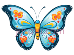 蝴蝶,卡通,蓝色,黄色,橙色PNG