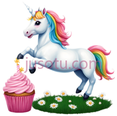 独角兽,卡通,白色身体, 多彩鬃毛,尾巴PNG