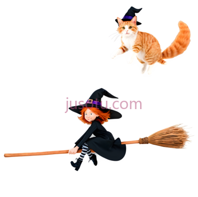 猫,女巫,卡通,橘色,黑色,橙色, PNG