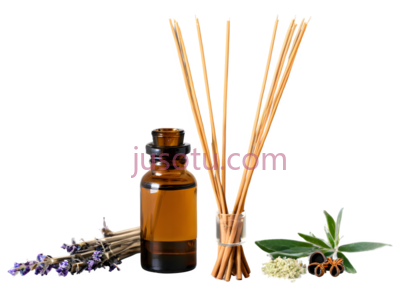 香薰精油瓶,香薰棒,薰衣草,迷迭香,现代,自然,精致典雅,清新自然,绿色, PNG