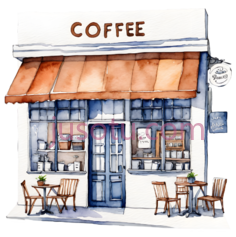 咖啡店,插画,橙色,白色PNG