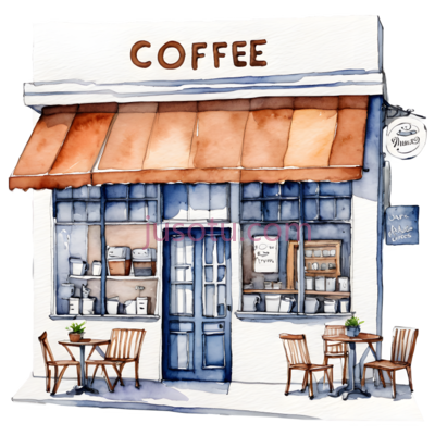 咖啡店,插画,橙色,白色, PNG
