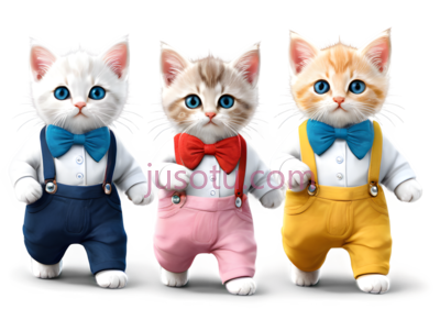 卡通猫,站立,黄色背带裤, PNG