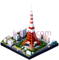 东京塔,现代建筑,红色,白色PNG