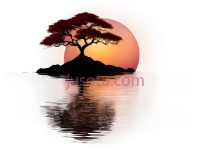 树,剪影,红色, PNG