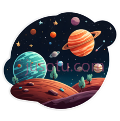 行星,星星,卡通,蓝色,橙色,红色,白色PNG
