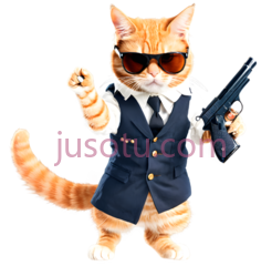 猫,穿着西装,墨镜,橙色PNG