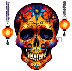 骷髅,墨西哥亡灵节,黄色,蓝色,红色,紫色PNG