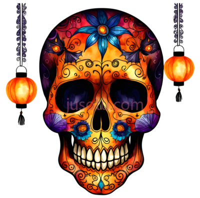 骷髅,墨西哥亡灵节,黄色,蓝色,红色,紫色, PNG