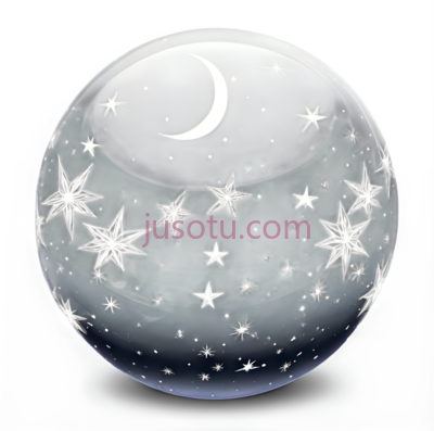 水晶球,黑色背景配白色月亮,星星, PNG