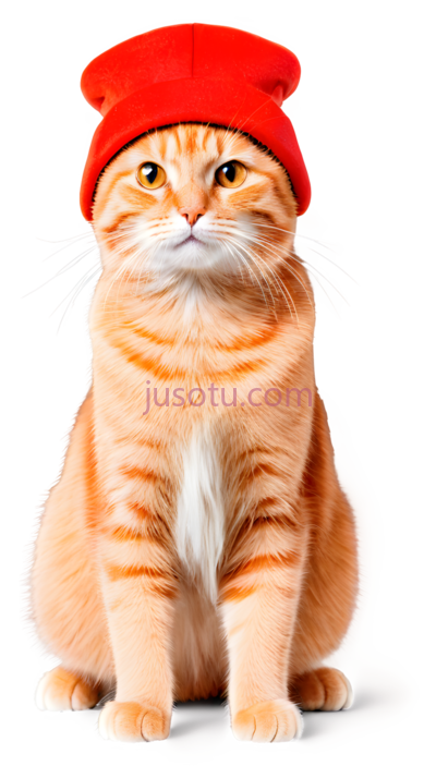 猫,戴红色帽子的猫咪,橘色, PNG