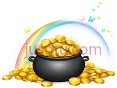 金罐,金币,卡通,黑色,金色,彩虹色PNG