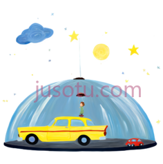 云,星星,月亮,汽车,房子,卡通,复古,现代PNG