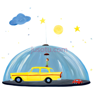 云,星星,月亮,汽车,房子,卡通,复古,现代, PNG