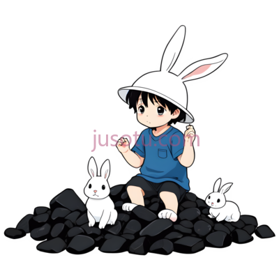 小男孩,白兔,煤炭, PNG