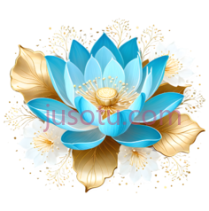 莲花,插画,蓝色,金色,白色PNG