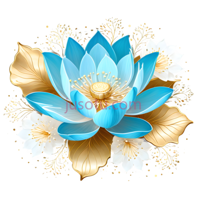 莲花,插画,蓝色,金色,白色, PNG