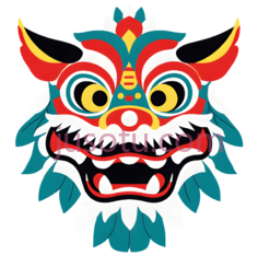 舞狮头,中国,红色,黄色,蓝色,绿色,白色PNG