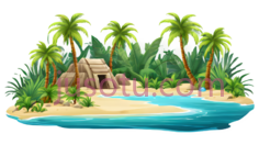 岛屿,卡通,蓝色,绿色,棕色PNG