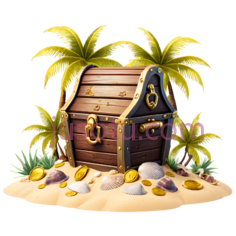 热带海滩,小屋,海盗宝藏,贝壳PNG