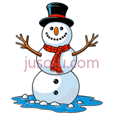雪人,卡通,白色身体,黑色帽子,红色围巾PNG
