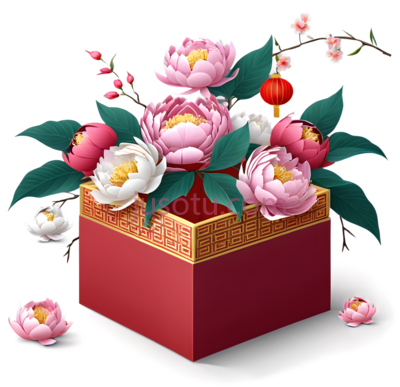礼物盒,中式,红色, PNG