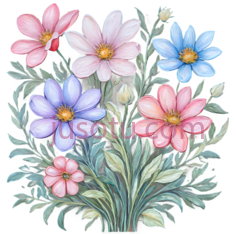 花束,插画,粉色,蓝色,紫色PNG
