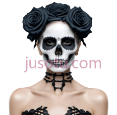 女性,骷髅妆,黑色PNG