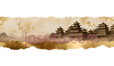 古代建筑,水墨画,棕黄色PNG