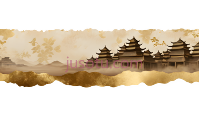 古代建筑,水墨画,棕黄色, PNG