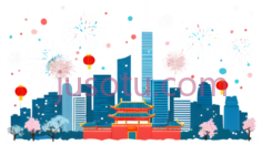 城市天际线,春节庆祝,灯笼,烟花PNG