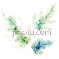 树叶,水彩画,绿色,蓝色PNG
