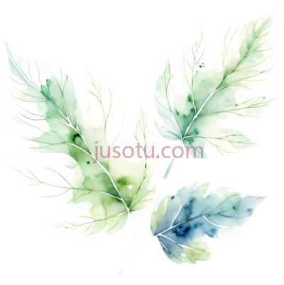 树叶,水彩画,绿色,蓝色, PNG