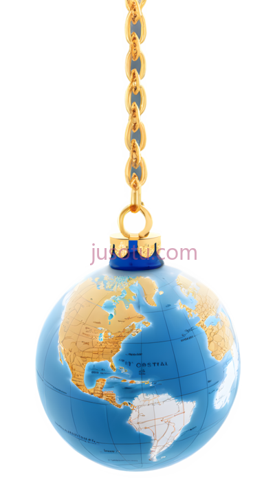 地球仪,金色链条悬挂,蓝色,黄色, PNG
