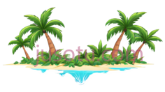 岛屿,卡通,绿色,棕色,蓝色PNG