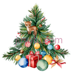 圣诞树,插画,绿色,红色,黄色,蓝色PNG