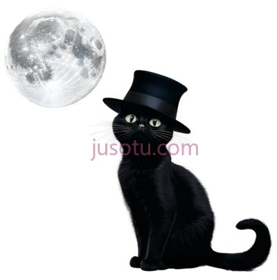 黑猫,戴礼帽,黑色, PNG